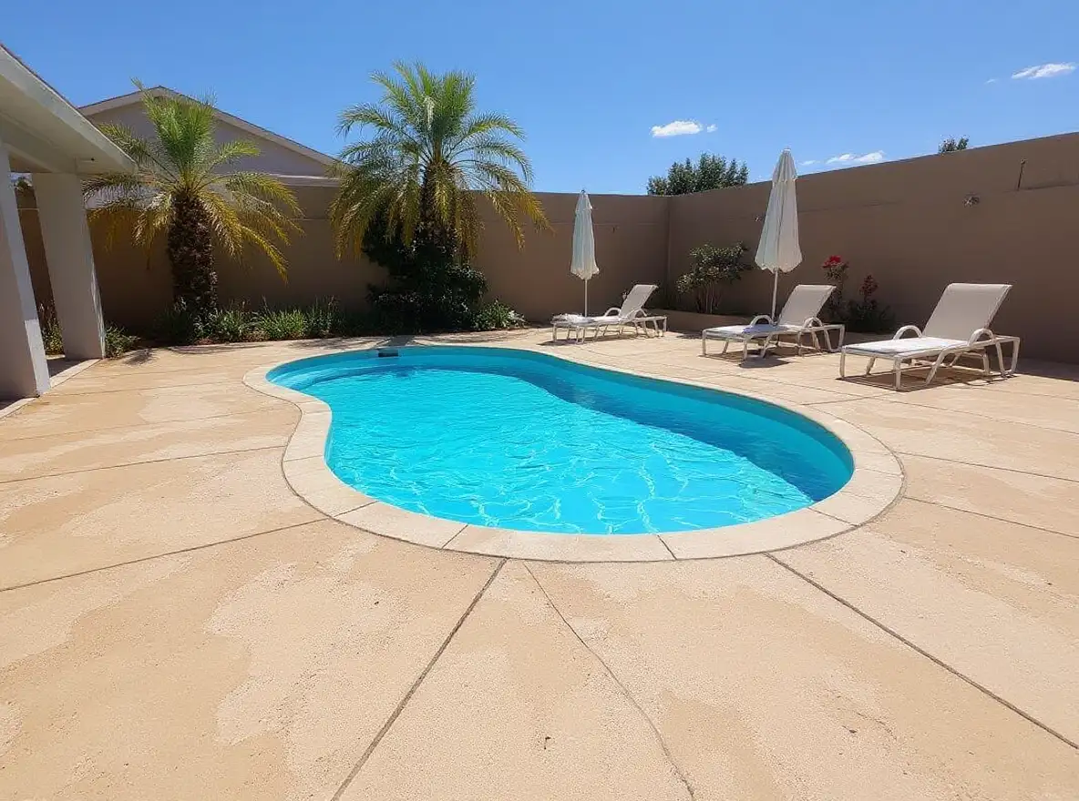Colored concrete pool deck desert sand — Ford Concrete design idea